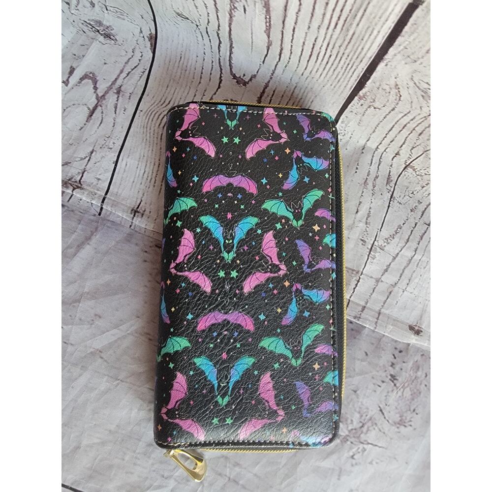 Gothic Black Bat Zipper Wallet Pink Blue Teal Purple Bats